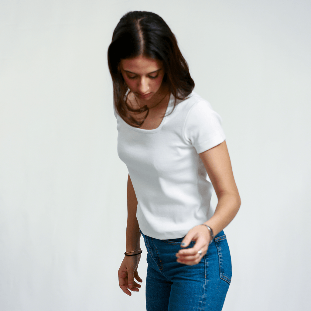White Square Neck Ribbed Shirt XXS - Premium Unisex Square Neck | LEKSI Pakistan