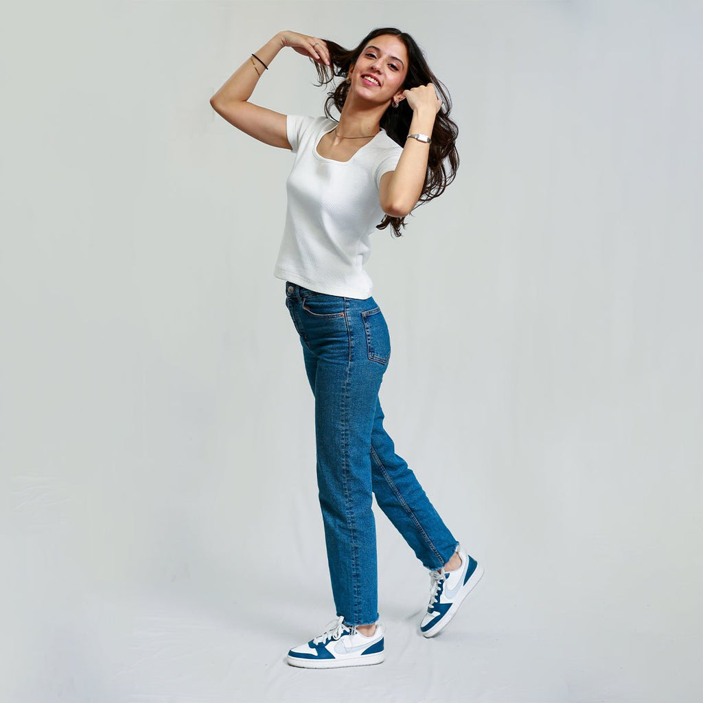 White Square Neck Ribbed Shirt XXS - Premium Unisex Square Neck | LEKSI Pakistan