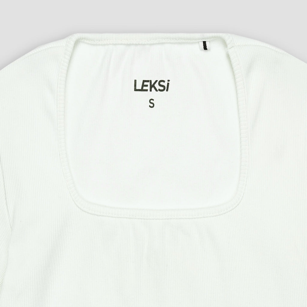 White Square Neck Ribbed Shirt XXS - Premium Unisex Square Neck | LEKSI Pakistan