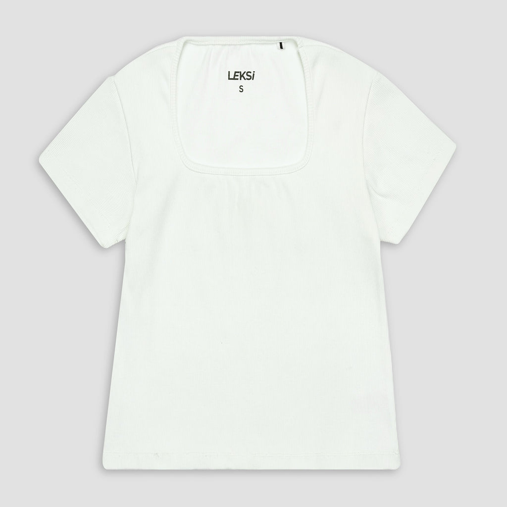 White Square Neck Ribbed Shirt XXS - Premium Unisex Square Neck | LEKSI Pakistan