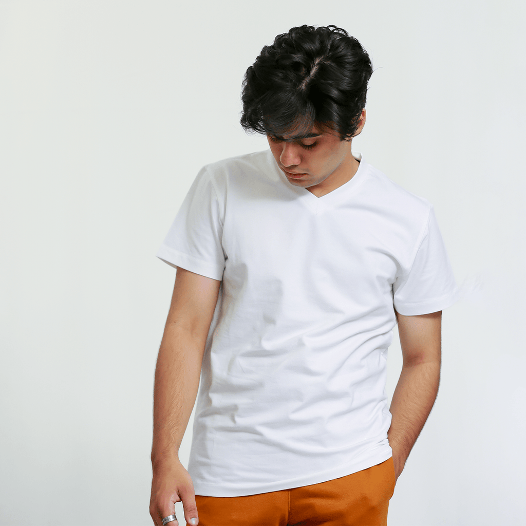 White Unisex V - Neck T-Shirt S - Premium Unisex | LEKSI Pakistan