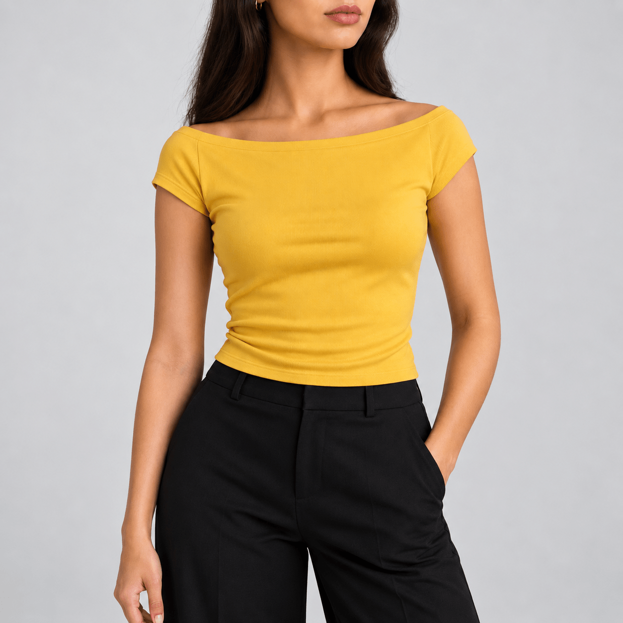 Yellow Boat Neck Top XS - Premium Unisex Square Neck | LEKSI Pakistan