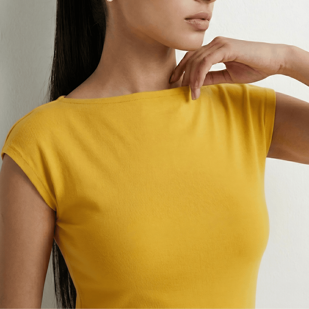 Yellow Boat Neck Top XS - Premium Unisex Square Neck | LEKSI Pakistan