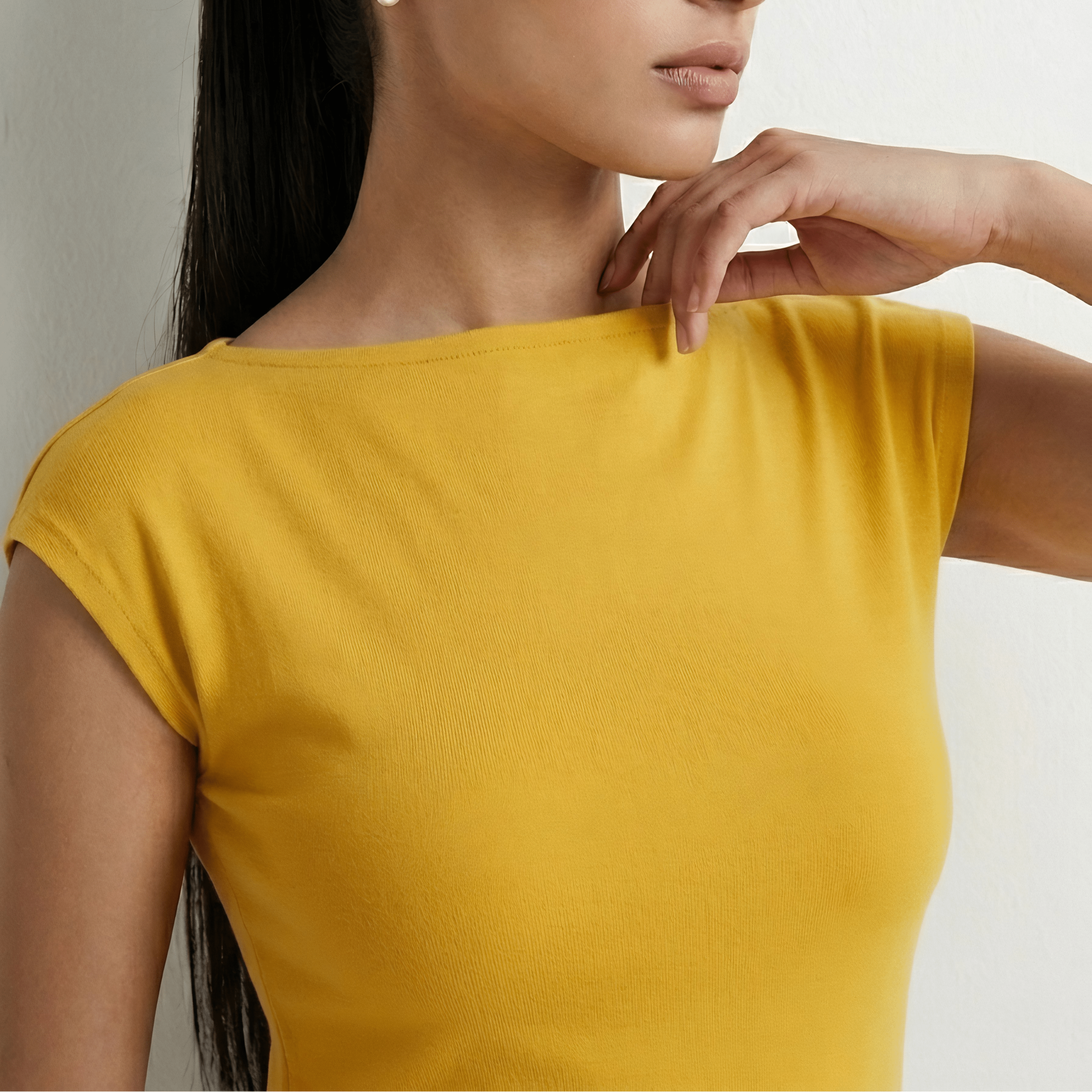 Yellow Boat Neck Top XS - Premium Unisex Square Neck | LEKSI Pakistan