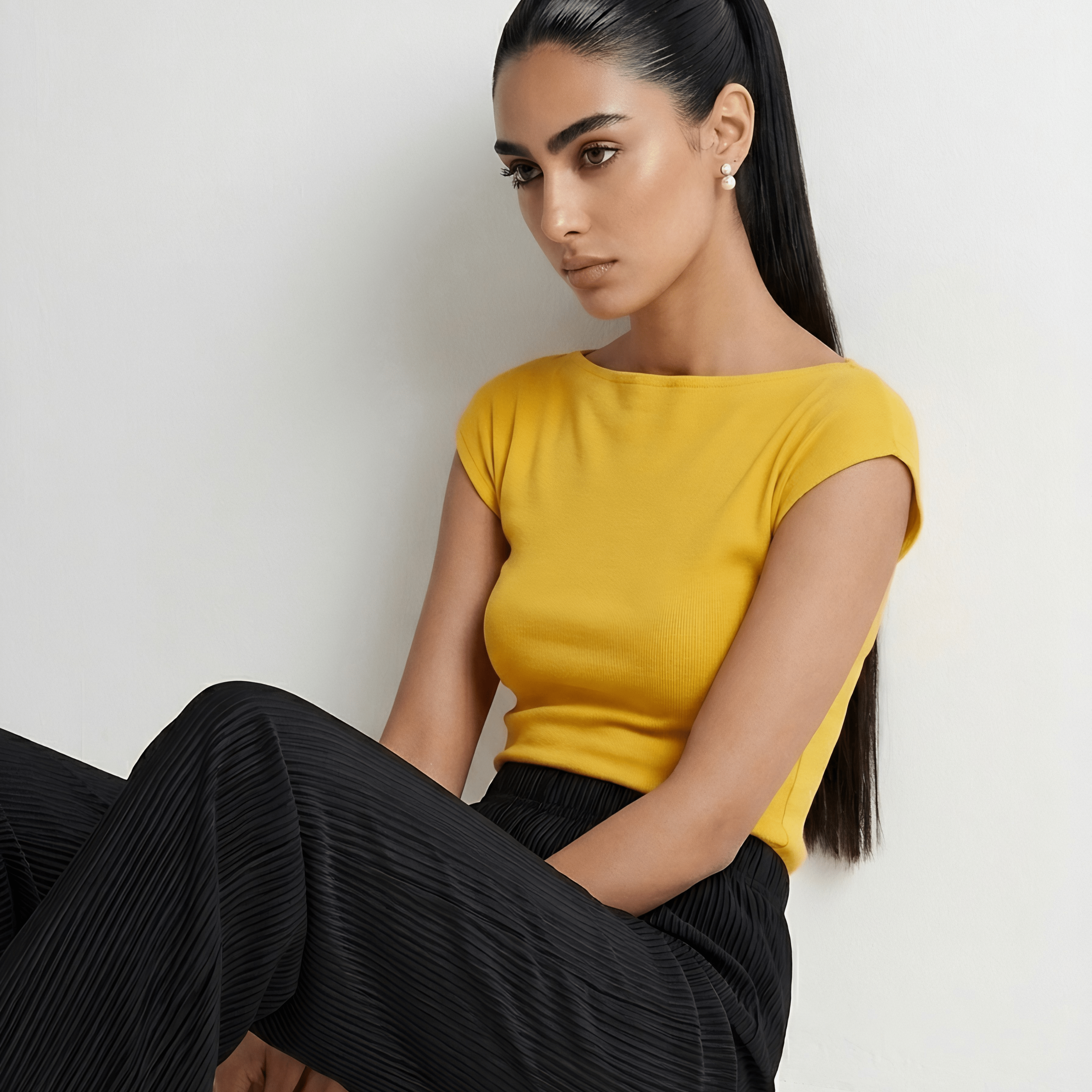 Yellow Boat Neck Top XS - Premium Unisex Square Neck | LEKSI Pakistan