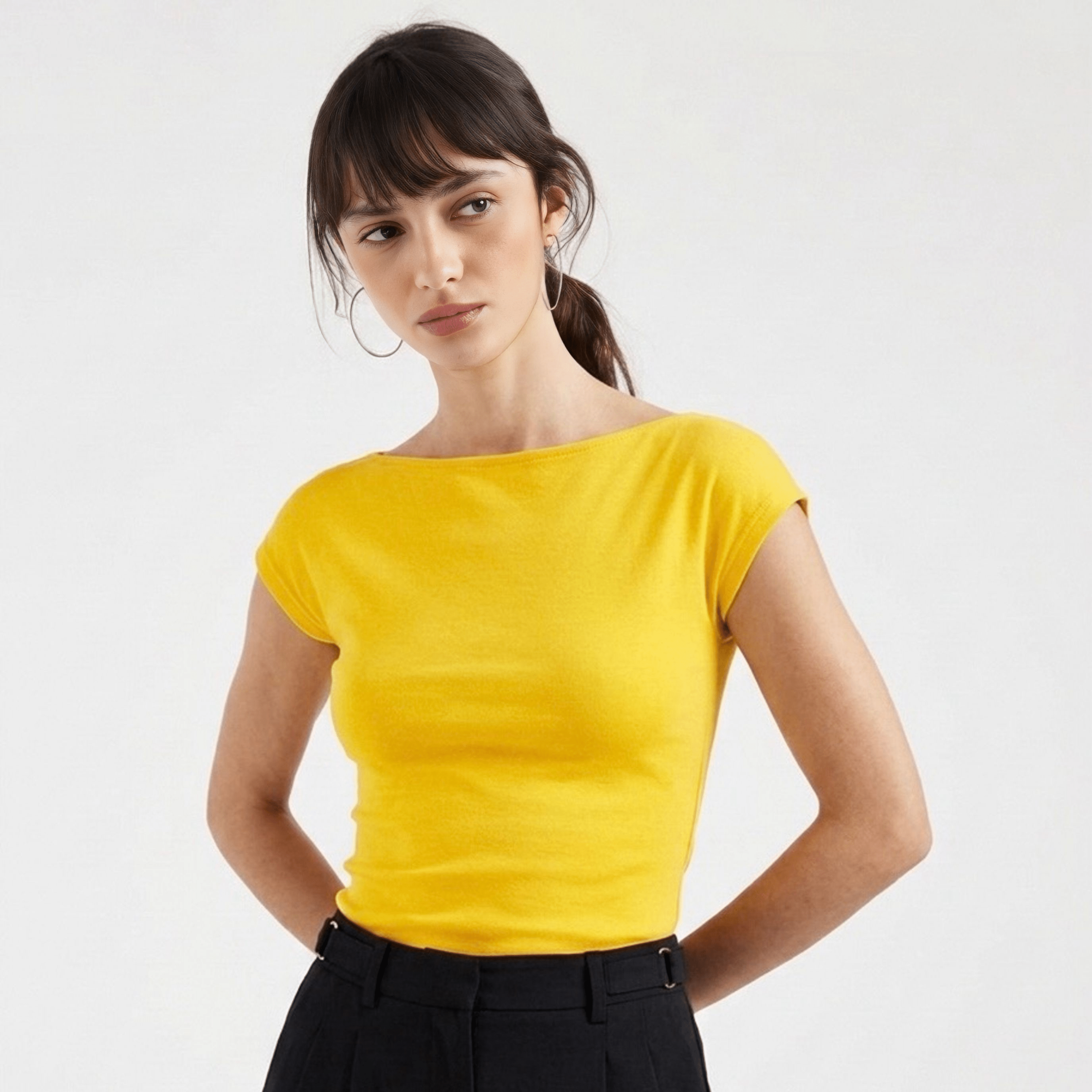 Yellow Boat Neck Top XS - Premium Unisex Square Neck | LEKSI Pakistan