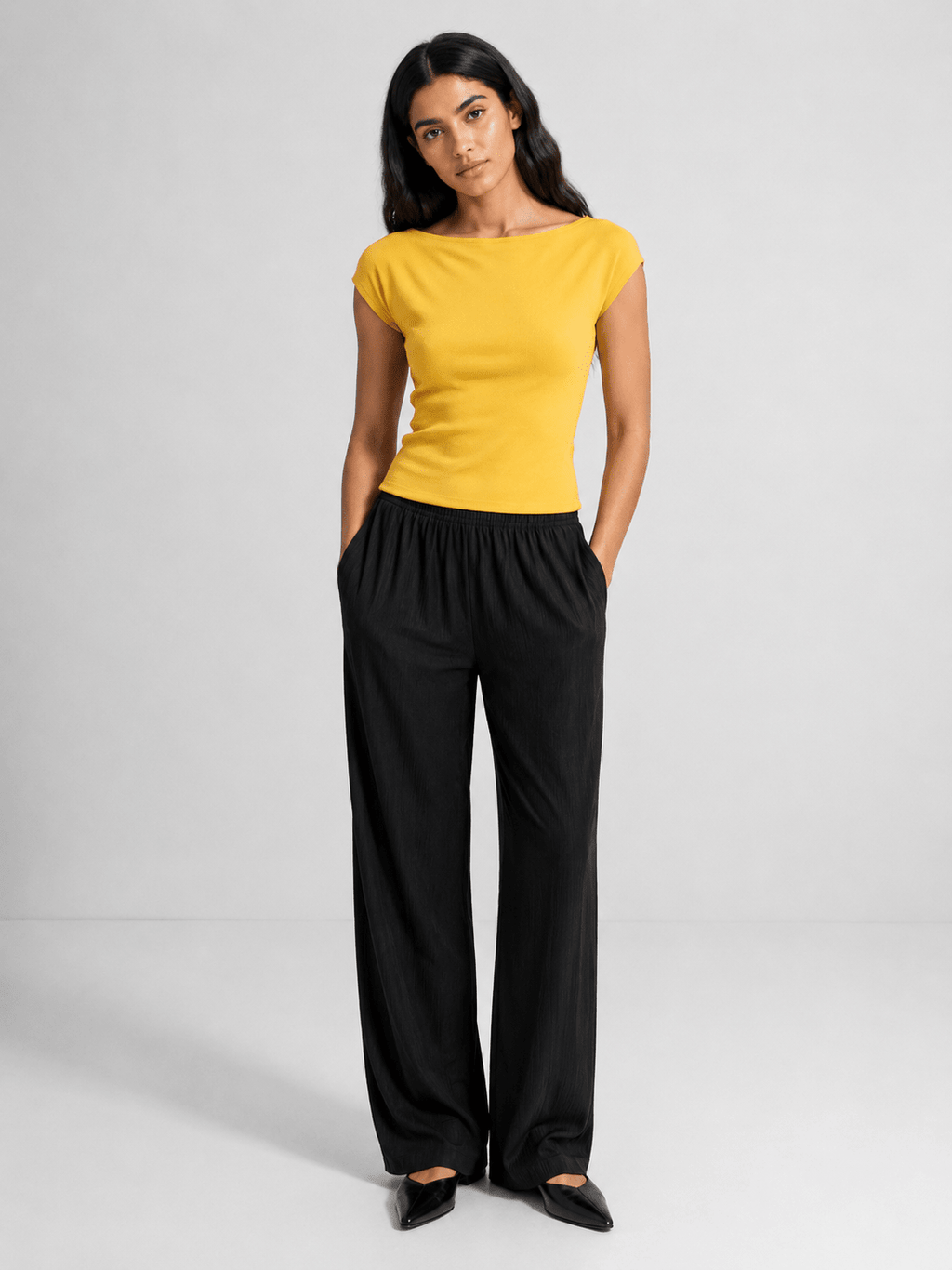 Yellow Boat Neck Top XS - Premium Unisex Square Neck | LEKSI Pakistan