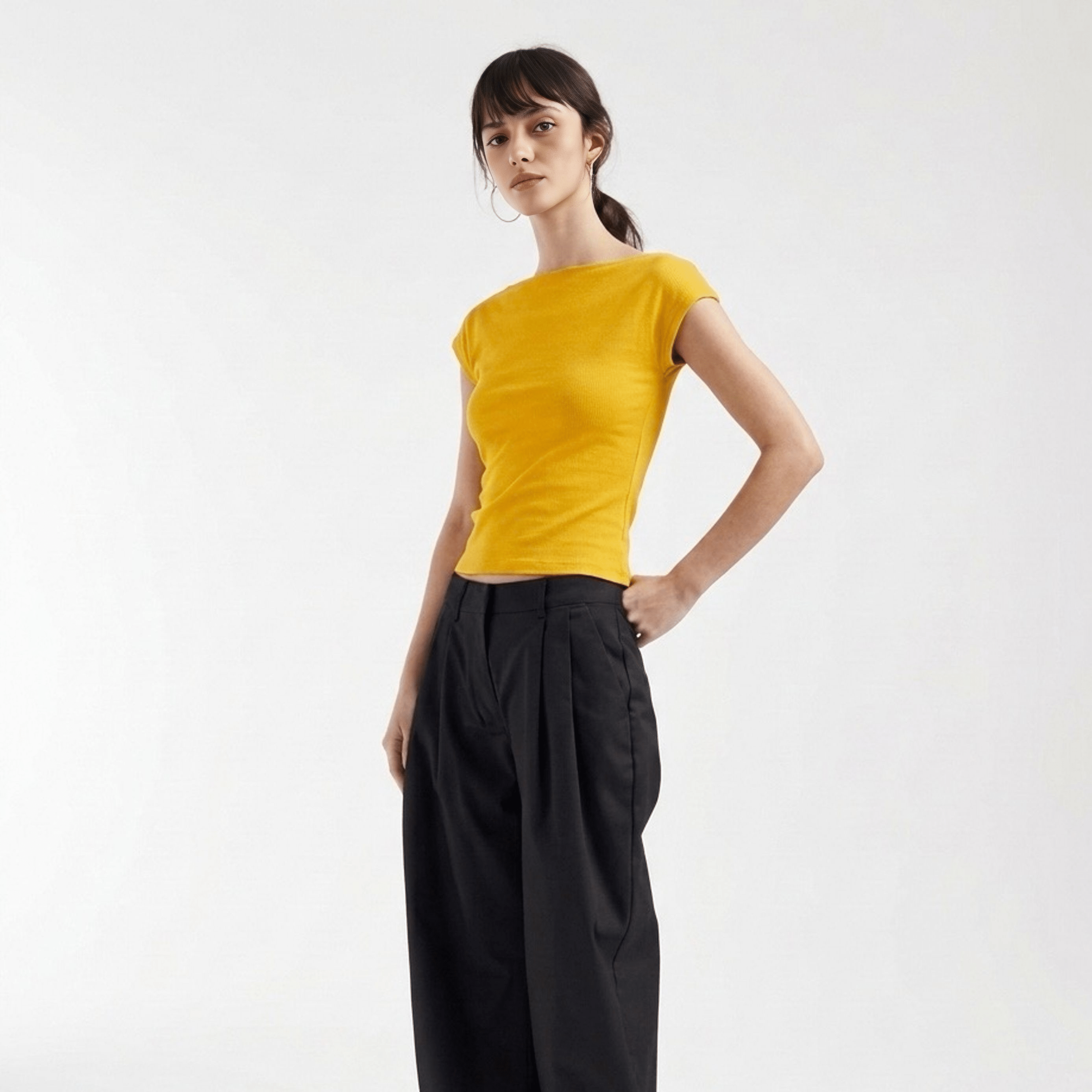 Yellow Boat Neck Top XS - Premium Unisex Square Neck | LEKSI Pakistan