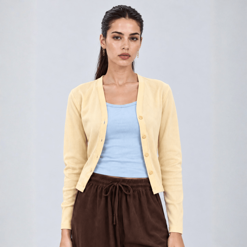Yellow Drop Needle Cardigan S - Premium Unisex cardigan | LEKSI Pakistan