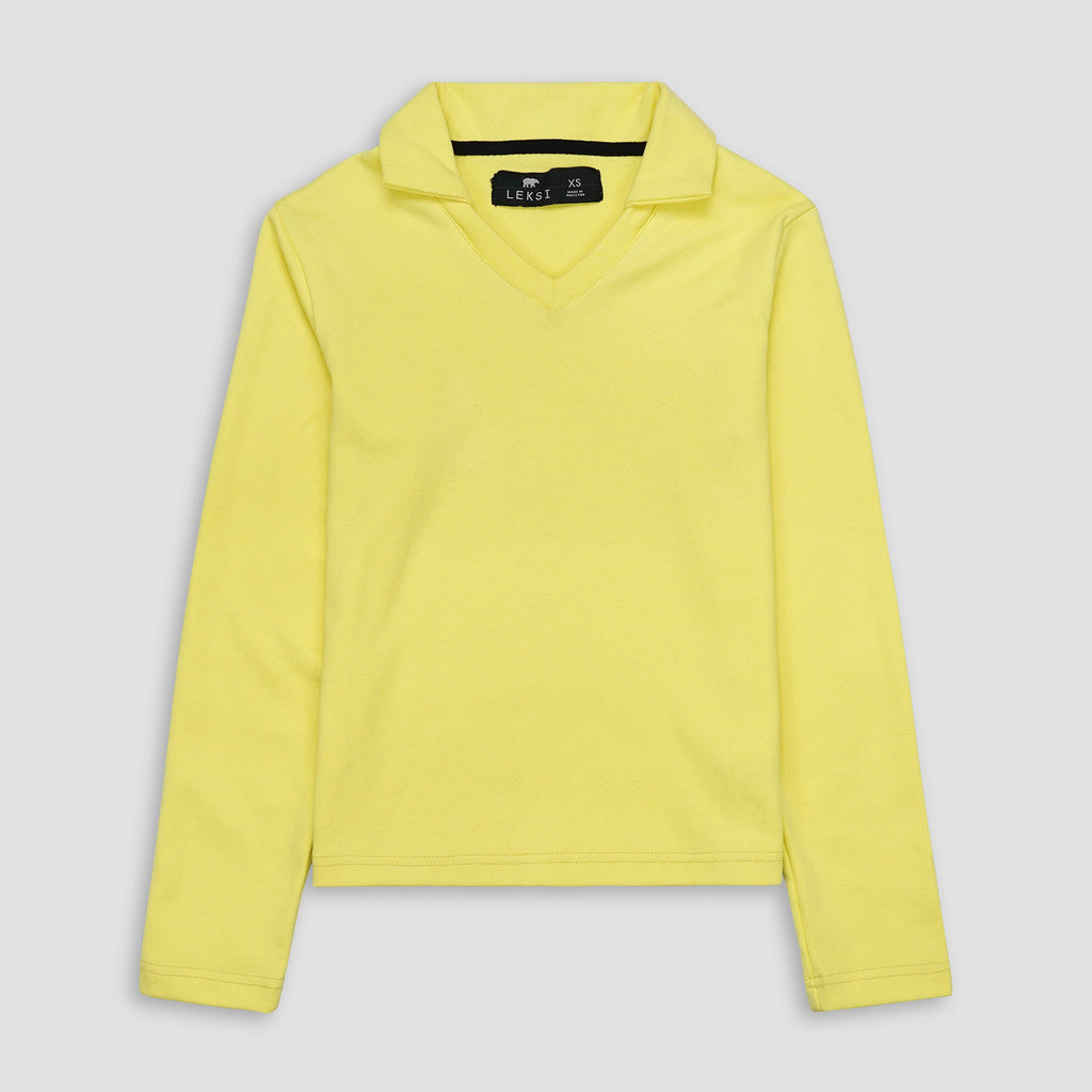 Yellow Full Sleeves Polo Ribbed Shirt XXS - Premium Unisex Polo | LEKSI Pakistan