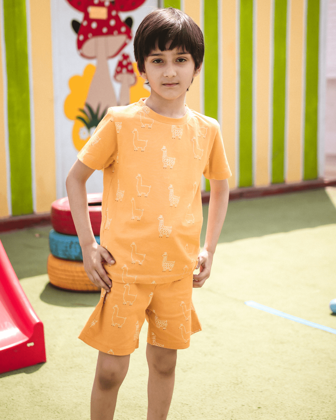 Yellow Llama Shorts & T-Shirt Kids Unisex Set 18 - 24 Months - Premium Unisex | LEKSI Pakistan