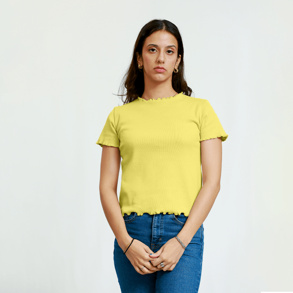 Yellow Ribbed Shirt XXS - Premium Unisex Lettuce | LEKSI Pakistan