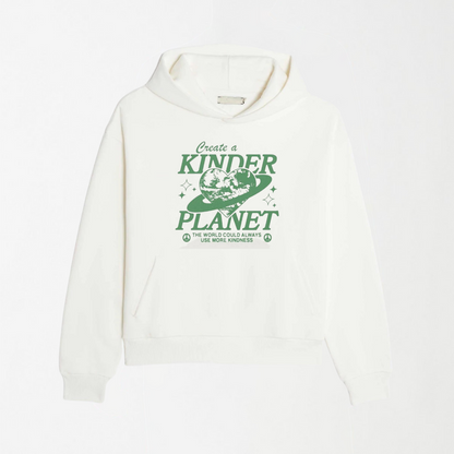 Kinder Planet - White Graphic Hoodie