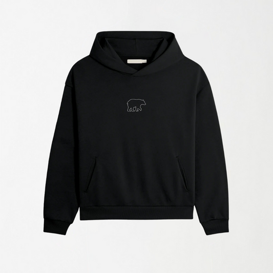 White Outlined Bear - Black Graphic Hoodie