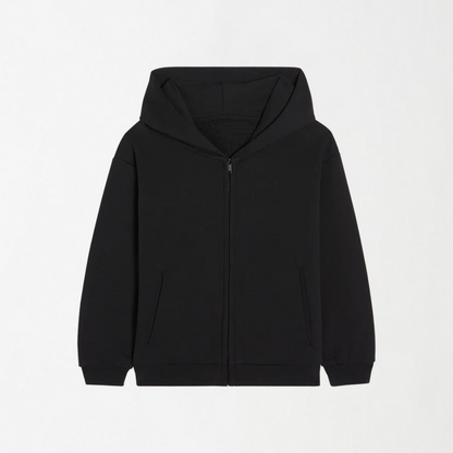 Black Unisex Kids Zipper Hoodie