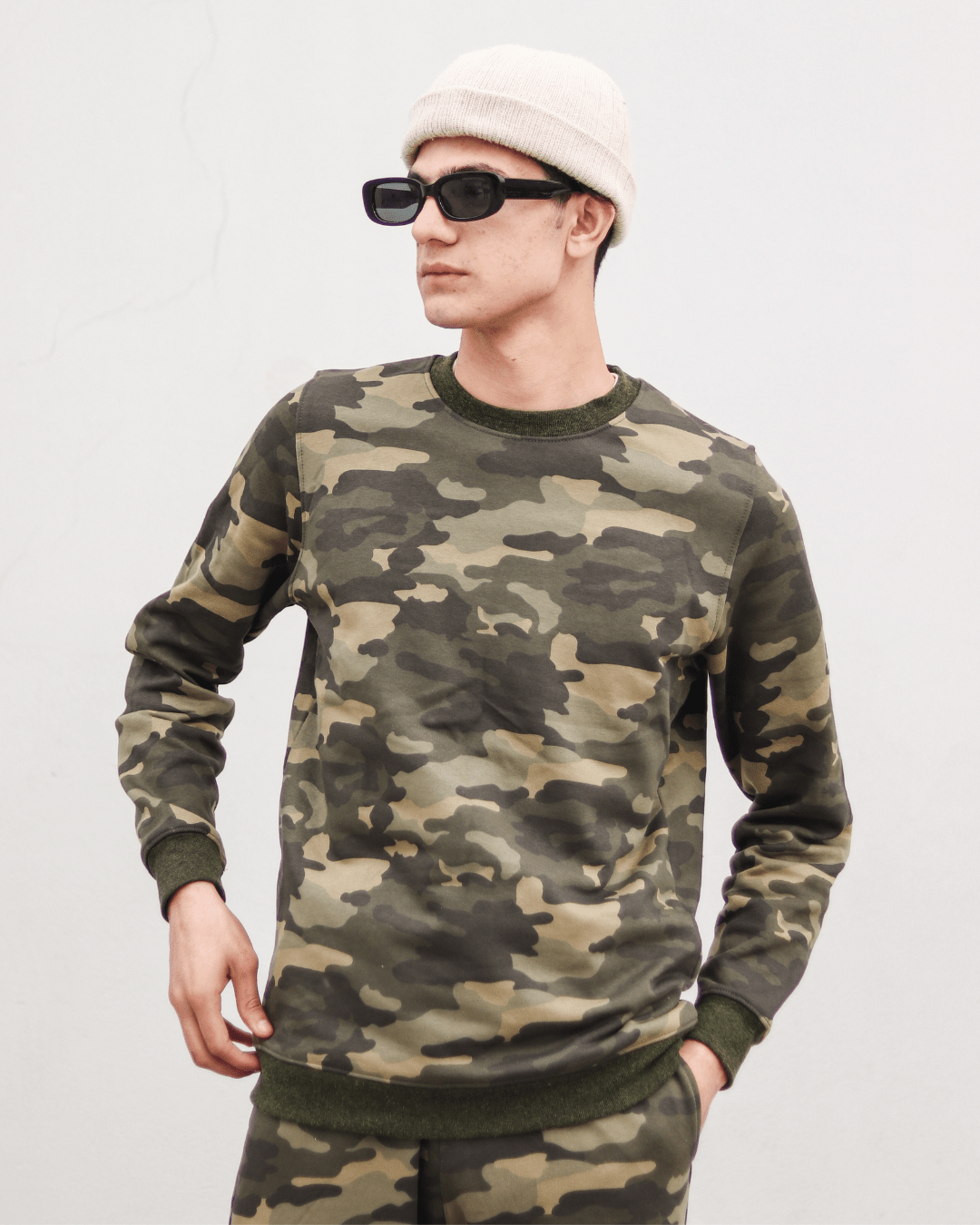 Army Green Print Unisex Sweatshirt XS - Premium Unisex | LEKSI Pakistan