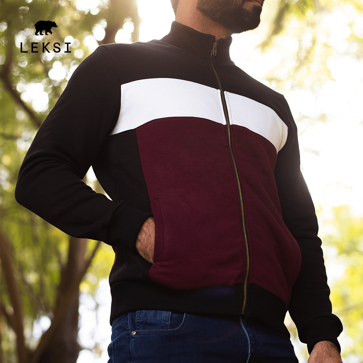 Black and Maroon Zipper Jacket S - Premium Unisex | LEKSI Pakistan