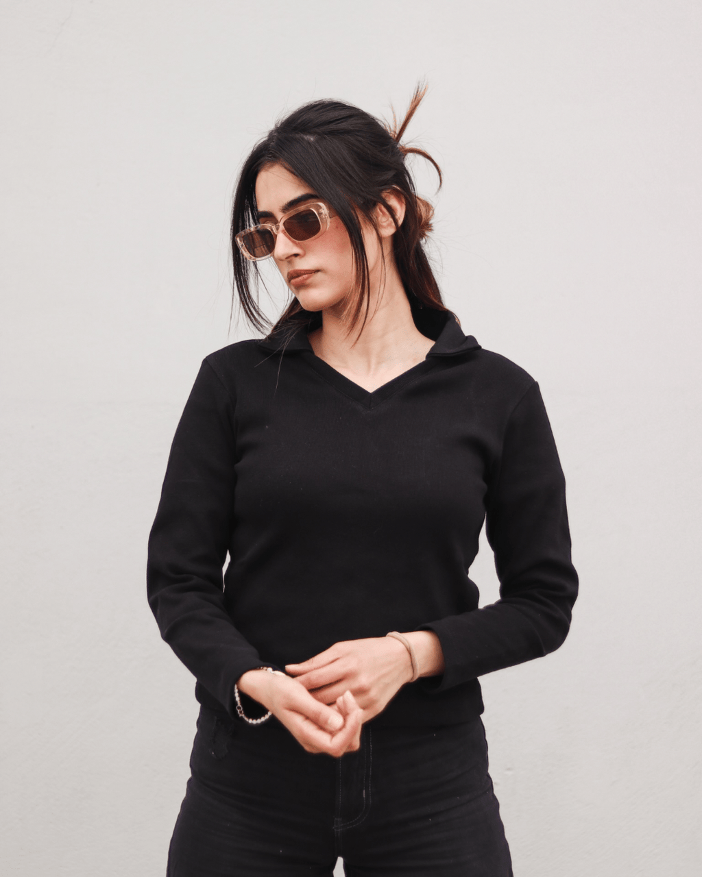 Black Full Sleeves Polo Ribbed Shirt XXS - Premium Unisex Polo | LEKSI Pakistan
