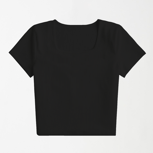 Black Square Neck Ribbed Shirt XXS - Premium Unisex Square Neck | LEKSI Pakistan