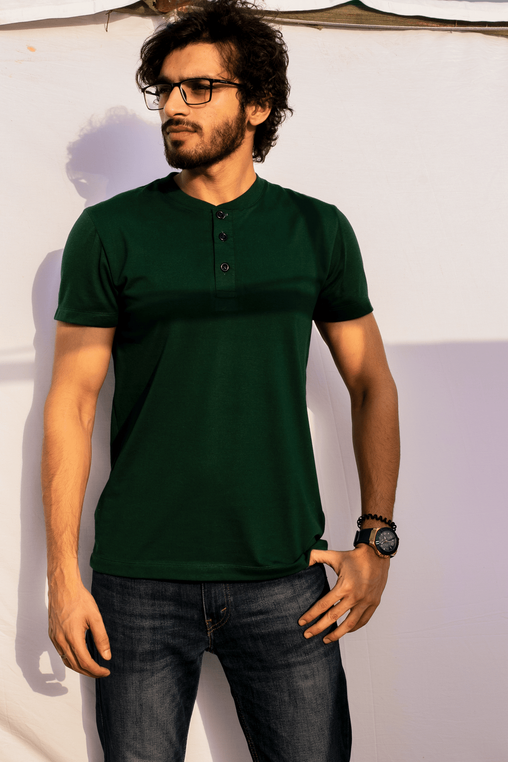 Bottle Green Henley T-Shirt S - Premium Unisex | LEKSI Pakistan
