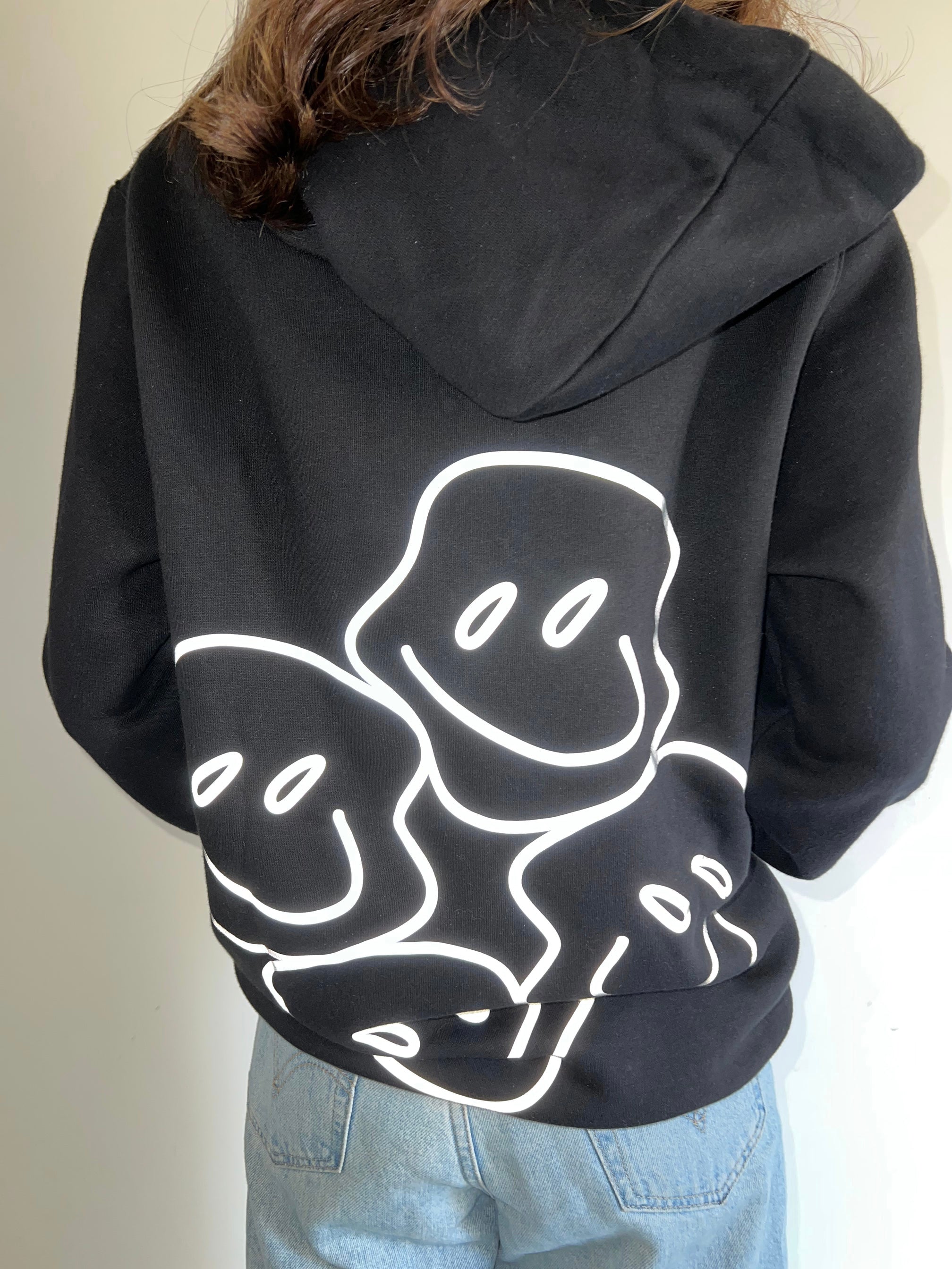 Flash Reflective Smileys on Back - Black Graphic Hoodie S - Premium Unisex | LEKSI Pakistan