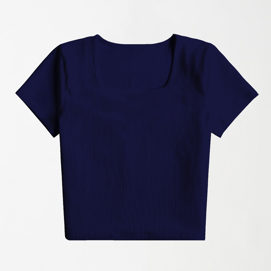 Navy Blue Square Neck Ribbed Shirt