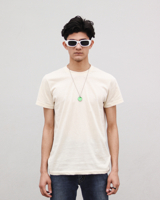 Off White - Plain Round Neck Unisex T-Shirt