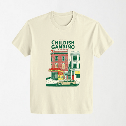 Childish Gambino (Centre) - Off White Round Neck Unisex T-Shirt