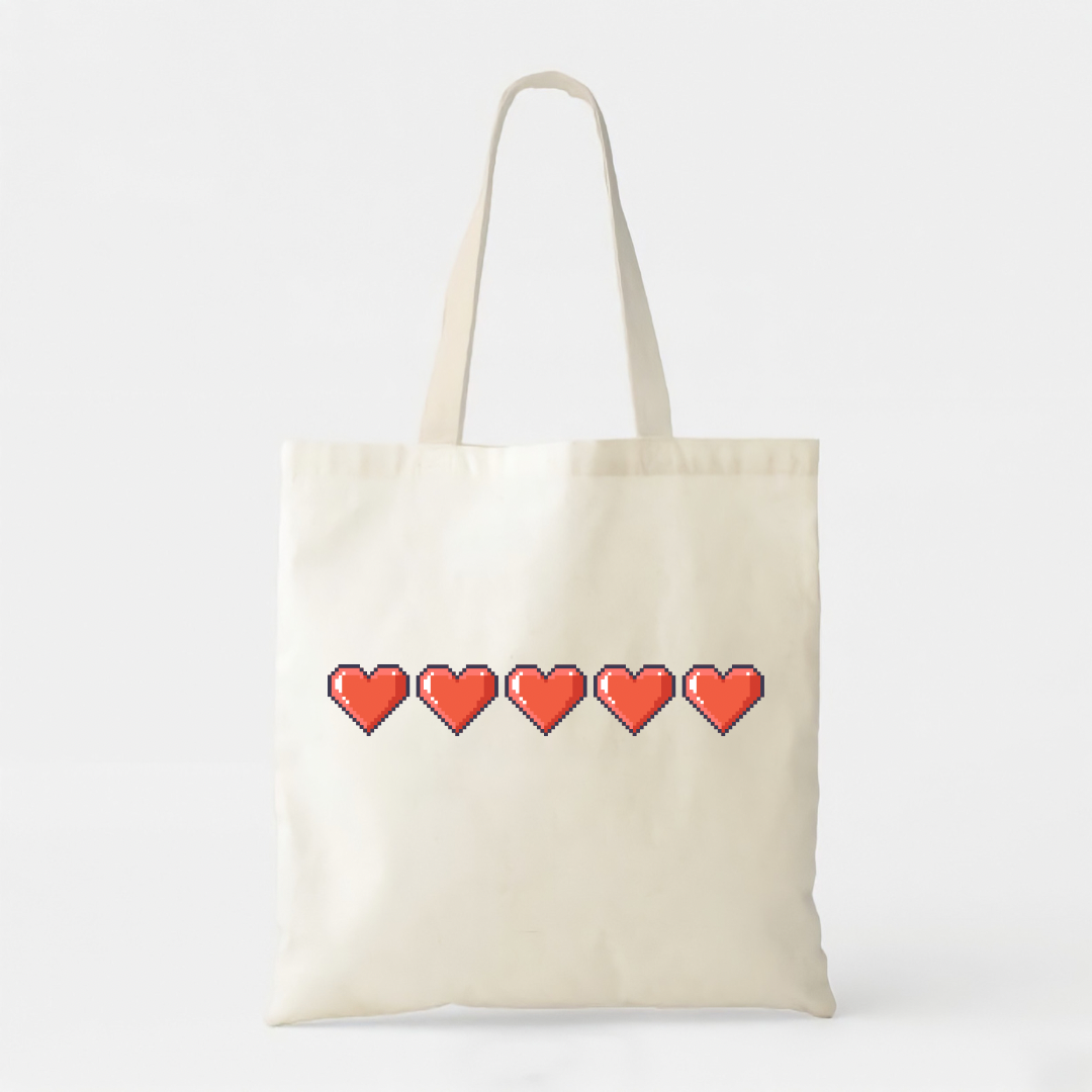 Pixel Art Hearts - White Cotton Tote Bag
