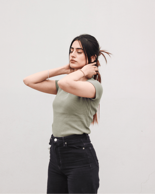 Olive Green Square Neck Ribbed Shirt XXS - Premium Unisex Square Neck | LEKSI Pakistan