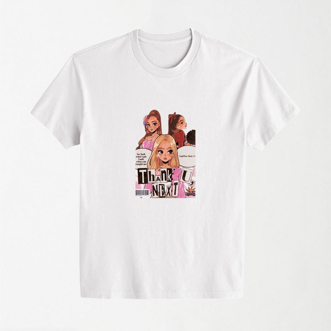 Thank U, Next - White Round Neck Unisex T-Shirt XXS - Premium Unisex Graphic T-Shirt | LEKSI Pakistan