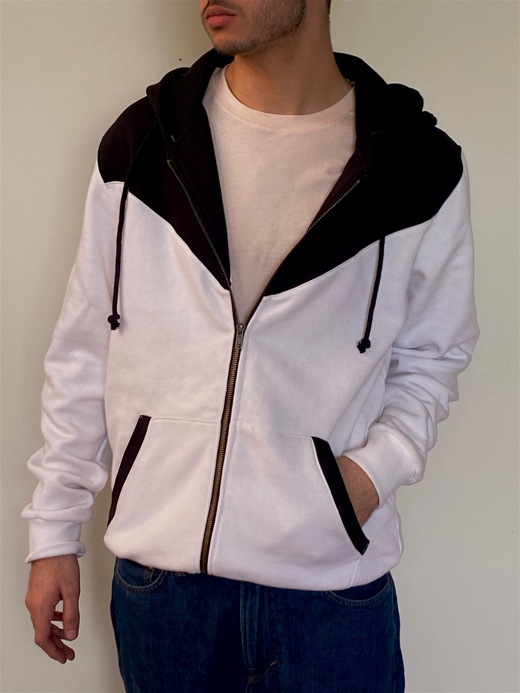 White and Black Zipper Jacket S - Premium Unisex | LEKSI Pakistan